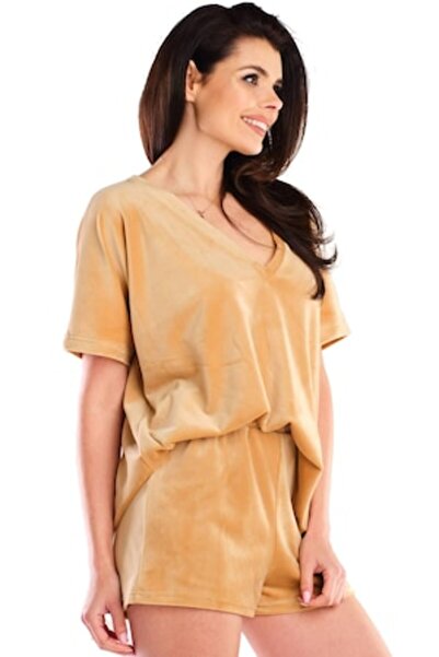 Awama Blouse, Polyester, Beige, One Size