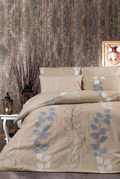 Pazarika Bež list Sa deznom Bračni Set posteljine – Prirodan minimalistički d...