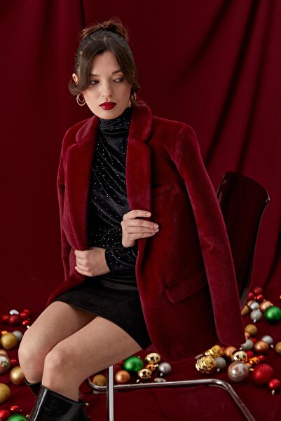 Shopping Shop جاكيت فاخر من فرو الثعلب باللون العنابي