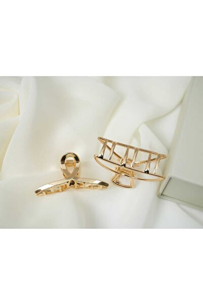 ATELİER TUĞBA Tk012 Set of 2 Gold Geometric Clip Hair Accessories Modern Styl...