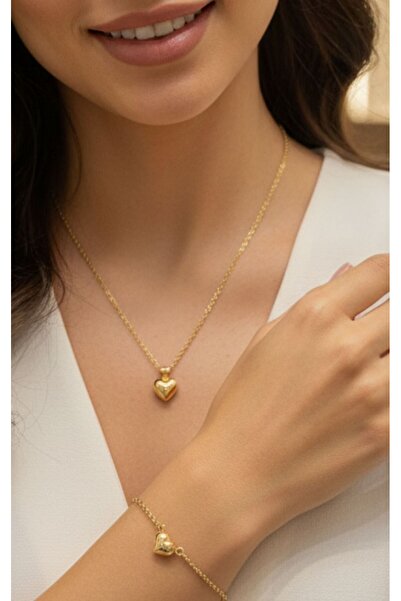 kuyumcu nurettin 3,80 gr (GRAM) Kalp Desenli Doch Kolye Bileklik Set 14 Ayar ...