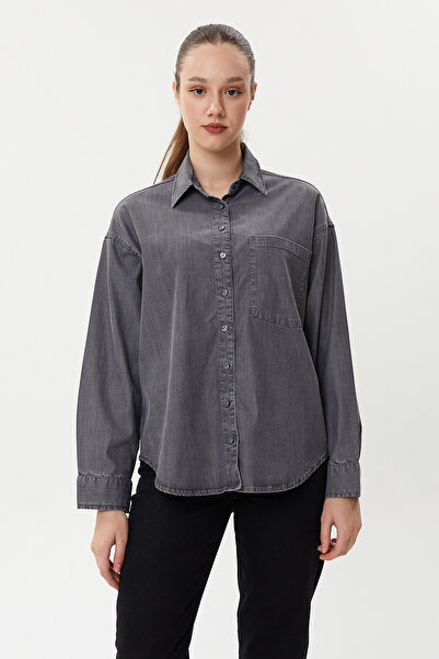 Twister Jeans BG 815-04 Grey Tek Cep Rahat Kesim Kadın Kot Gömlek Füme