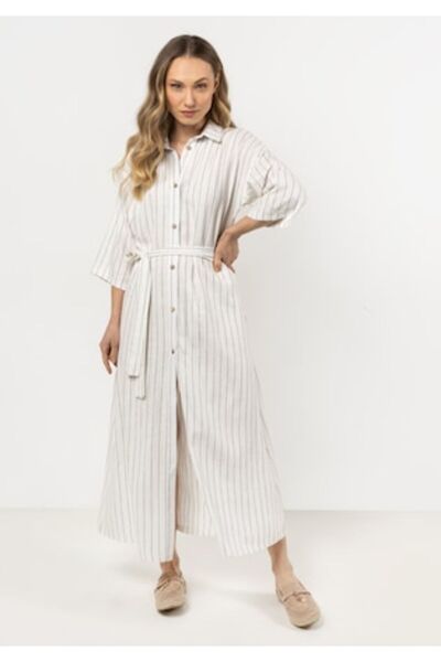 Awama A730 Shirt Dress, Elegant, Linen/Viscose, White