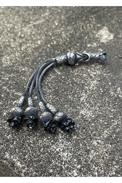 KAZZAZE Colorful Rose Detailed Four-Pendant Oxidized Silver Kazaziye Hand-Kni...