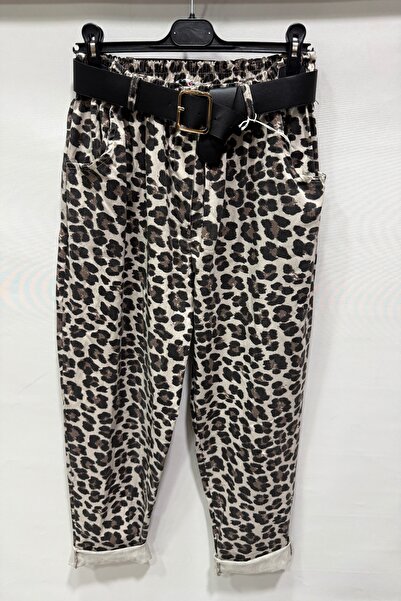 della moor Women's White Italian Leopard Print Loose Fit Wide Leg Carrot/Shalwar Cut Stretchy Trousers