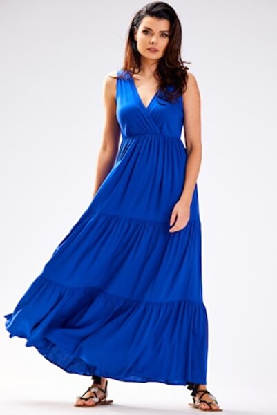 Awama - Long Sleeveless Dress A581, Blue