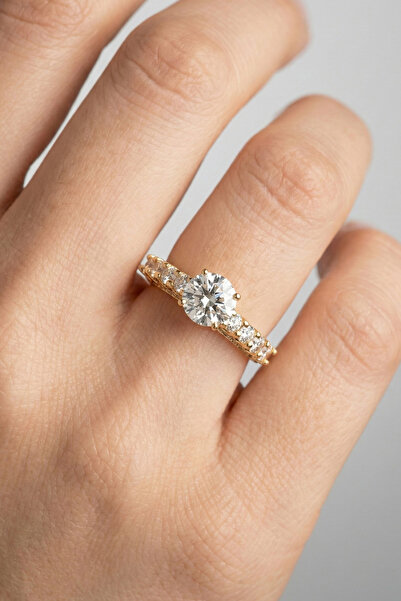 Modacaprea Xuping 18K Tek Taş Büyük Kadın Yüzük – Kararmaz Altın Renk Takı | ...