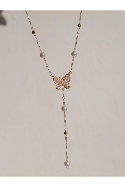 Reorah Collection White Crystal Butterfly Y Necklace