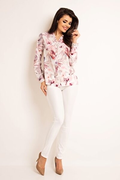 Awama - Long Sleeve Shirt A174, Polyester, Floral Print, Multicolor