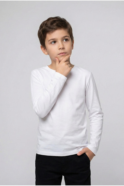 nacar çarşı Παιδικό λευκό βαμβακερό μακρυμάνικο μπλουζάκι με λαιμόκοψη ποδηλά...