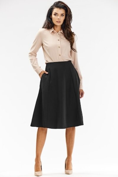 Awama Elegant Midi Flared Skirt, Black