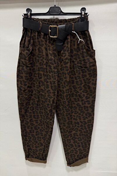 della moor Women's Brown Italian Leopard Print Loose Fit Wide Leg Carrot/Shalwar Style Stretchy Trousers