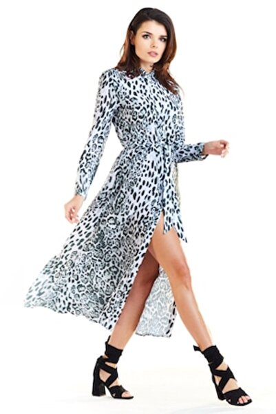 Awama Dress, Polyester, White/Black, L