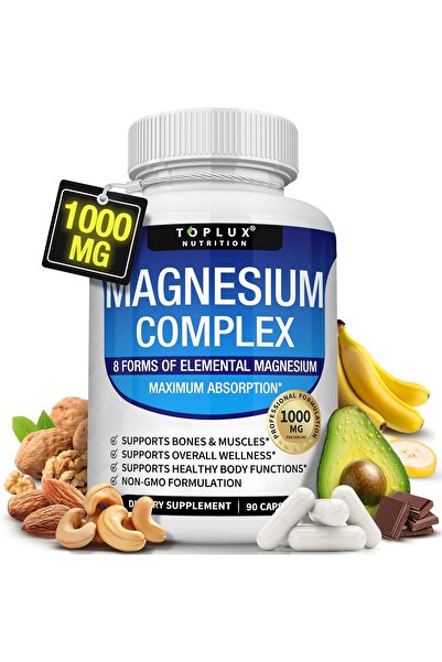 Toplux مكمل غذائي مركب من المغنيسيوم، 8 عناصر، 1000 ملغ، 90 كبسولة