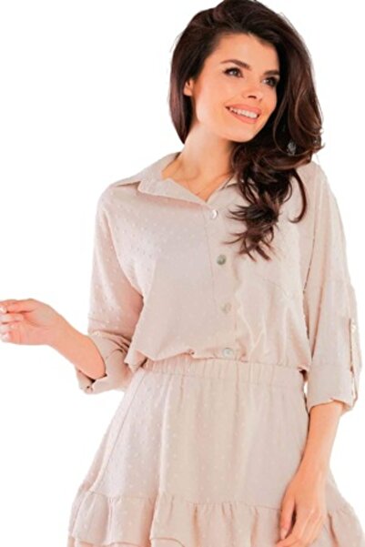 Awama - Women's shirt, Polyester, Beige, S-M