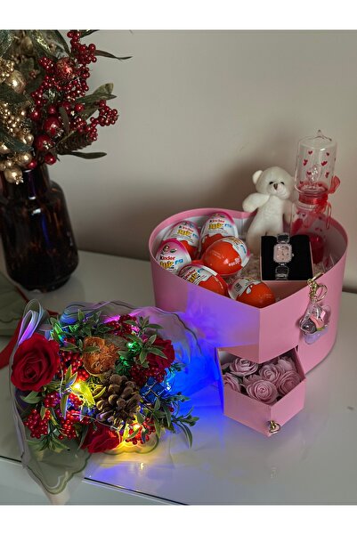 Maide Jewelry Led Işıklı Solmayan Kokina Buketi Çikolatalı Hediye Kutusu Seti...