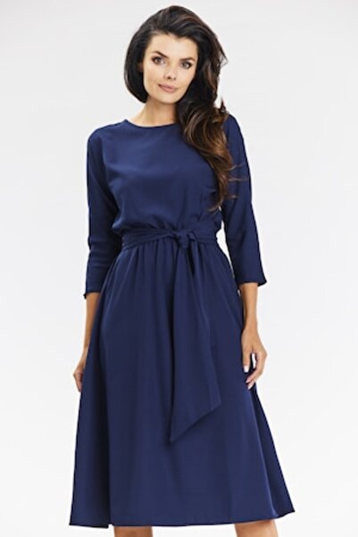 Awama A662 Midi Kimono Dress - Navy