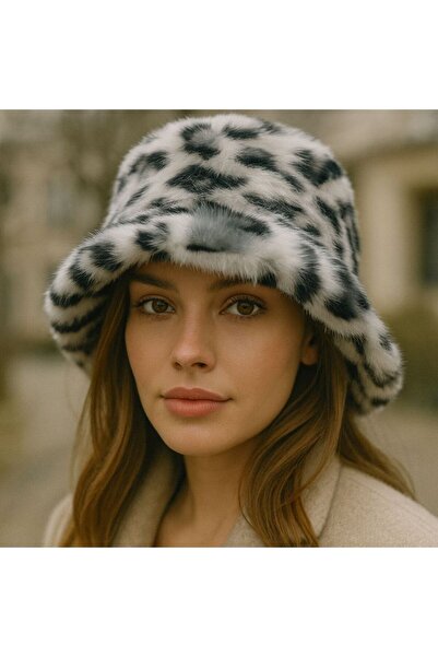 MYZİ STORE Women's Leopard Print Soft Plush Textured Bucket Hat Is Ideal for Winter Months and Everyday Outfits.Gray