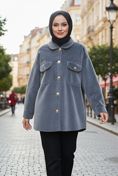Lale Butik Button and Pocket Detail Jacket 32412 Anthracite