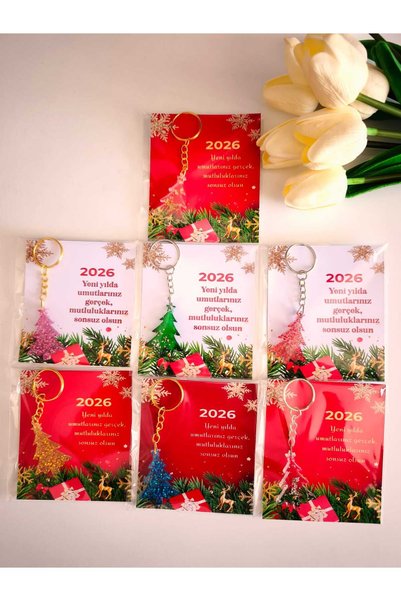 Demet Art Studio Reçineye Hayat Veriyoruz Epoxy 5 Pieces Mixed Color Pine Tree Model Christmas Card Gift Keychain