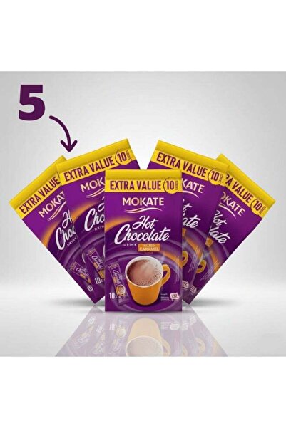 mokate Hot Chocolate Drink, Salted Caramel Flavour, 10 Sachets × 180g Each, Pack of 5
