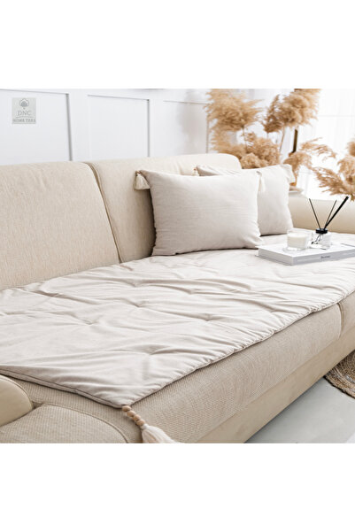 DNC HOMETEX Premium Krem Keten Evcil Hayvan Dostu Koltuk Pedi (80x180)