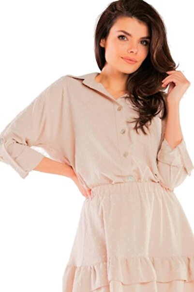 Awama Women's Shirt, Polyester, Beige, L-XL