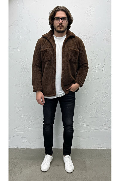 Fifty Color Bărbați, culoare cafea, cu nasturi, detaliu buzunar, pluș sherpa,...