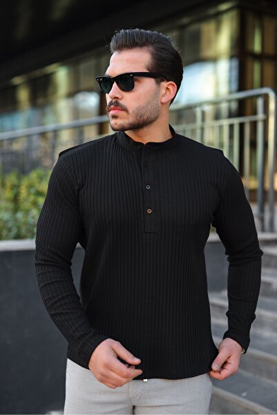 masso Pulover pentru bărbați din material reiat țesături cu guler și nasturi