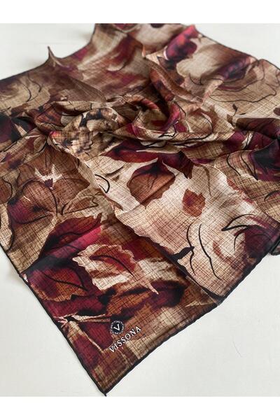 Vissona Tivil Silk Scarf 50787 - 0005 - 0017 Mink Red Burgundy Pattern
