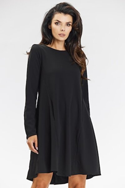 Awama black trapeze dress with long sleeves