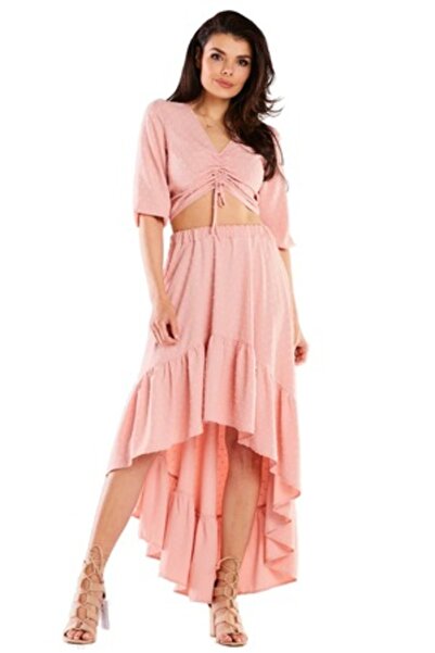 Awama - Three-quarter Sleeve Polyester Blouse A423, Powder pink