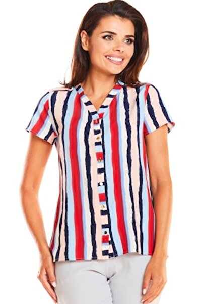 Awama - Short-sleeve shirt A242, Polyester, Striped, Multicolor
