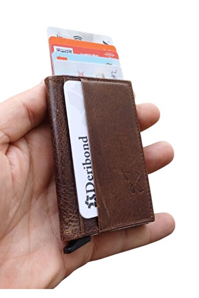 Deribond Ανδρική θήκη για κάρτες από γνήσιο δέρμα με αυτόματο μηχανισμό Πορτο...