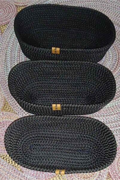 Life For You Decorative 3 Pieces Oval Basket 18*28cm Black Jute Organizer