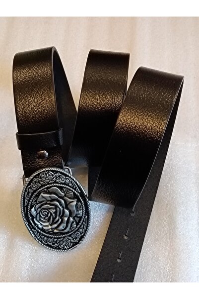 Butik Tülin Unisex Authentic Genuine Cowhide Leather Black Silver Rose Cowboy...