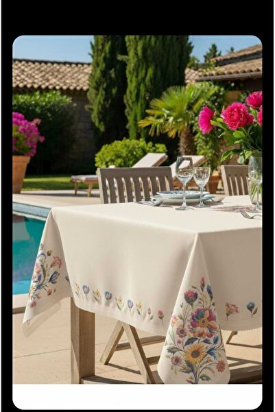 karamanlıhome غطاء طاولة مطبوع رقميًا بلون بيج، مقاوم للبقع، سهل التنظيف، منا...