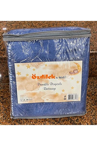 Özdilek Cotton Pompom Baby Blanket Si Blue