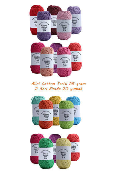 Masal Örgü Evi 25 Gram Mini Cotton Serisi%100 Pamuk Örgü İpi 20 Adet Punch ve...