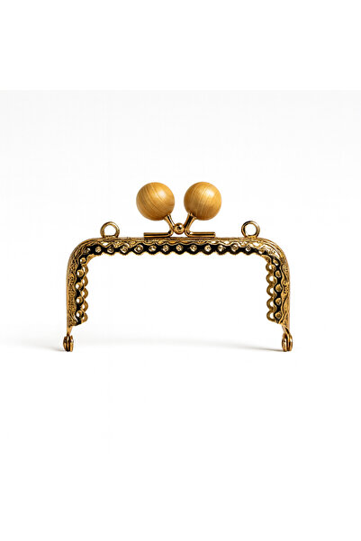 Prestij Boncuk Ahşap Boncuk Topuzlu Sarı Metal Çanta ve Cüzdan Klipsi 11 cm