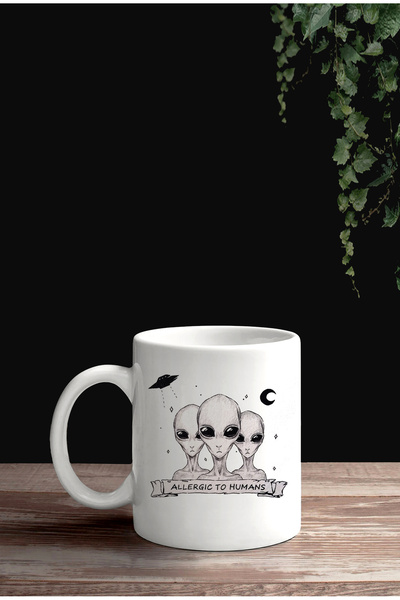 Darkia كوب من البورسلين بتصميم غريب على شكل طائرة فضائية ذات وجهين مطبوع هدية