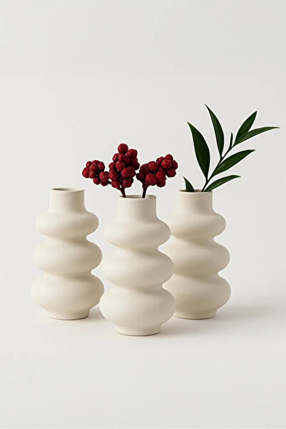 Zuri Stone 3’lü Organik Formlu Bohem Iskandinav Vazo Seti – Hediyelik Modern ...