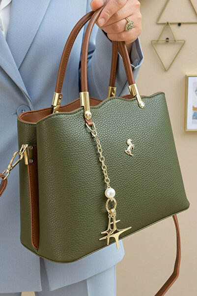 POLO CLUB Geantă de mână și de umăr neagră pentru femei, cu 2 compartimente, ...