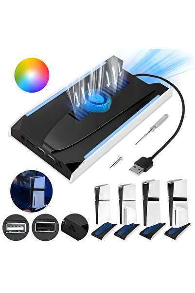 Butoarka Cooler Console PS5 Slim and Pro Disc/Digital, Efficient Cooling, 3 Speed ​​Fan, RGB LED, 3 USB