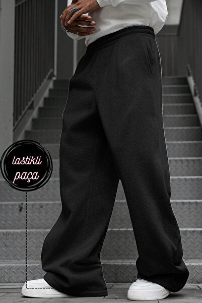 BSBSPOR Bol Baggy Eşofman Altı Erkek Kadın Lastikli Düz Paça Gri / Siyah / Ko...