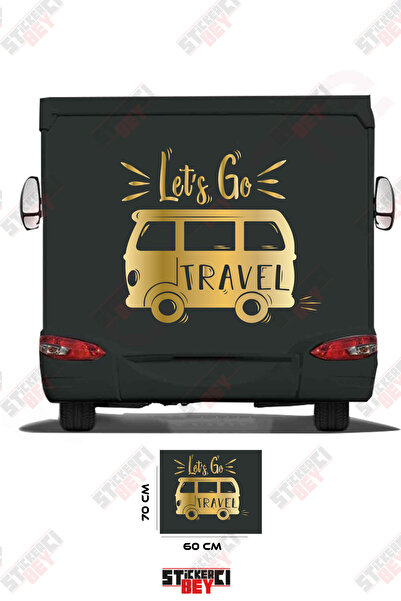 STİCKERCI BEY ملصق كرفان مكتوب عليه 'Let's Go Travel' مع صورة كرفان