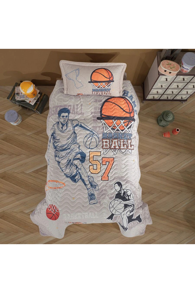 Clasy Ranforce %100 Pamuk Tek Kişilik Yatak Örtüsü Seti Basketball V1 Bej