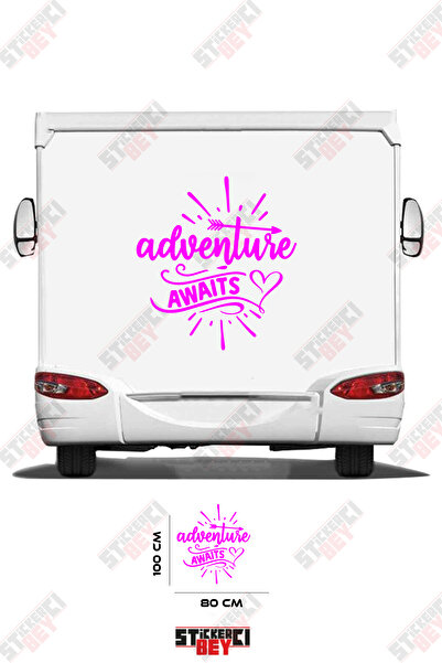 STİCKERCI BEY ملصق كارافان بنمط قلب وسهم مكتوب عليه 'المغامرة تنتظر'
