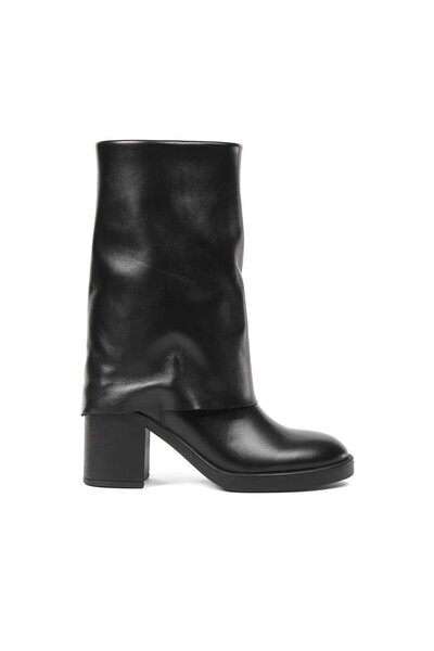 Celal Gültekin Kadın Siyah Fermuarlı Kalın Topuklu Deri Çizme