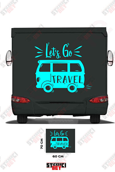 STİCKERCI BEY ملصق كرفان مكتوب عليه 'Let's Go Travel' مع صورة كرفان